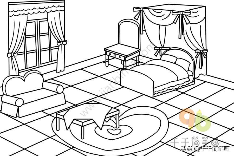 书桌简笔画简单又好看加凳子,学会整理书桌和房间的简笔画