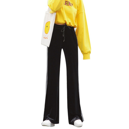 秋冬毛呢格纹阔腿裤,窄版黑色呢子阔腿裤秋季穿搭