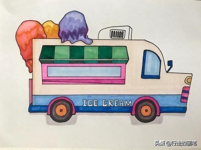 儿童画冰淇淋车的画法,儿童画冰激凌绘画作品大全