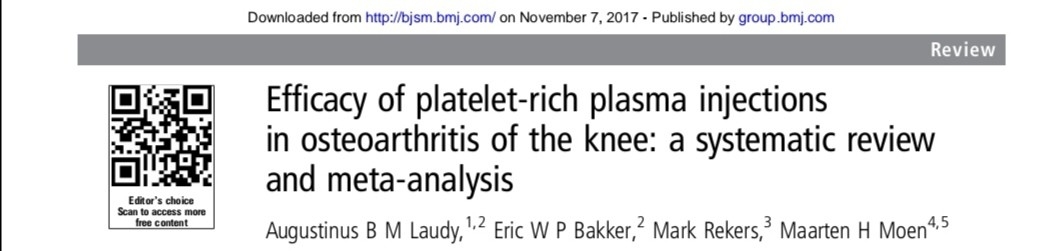 PRP治疗膝关节损伤的安全性和有效性