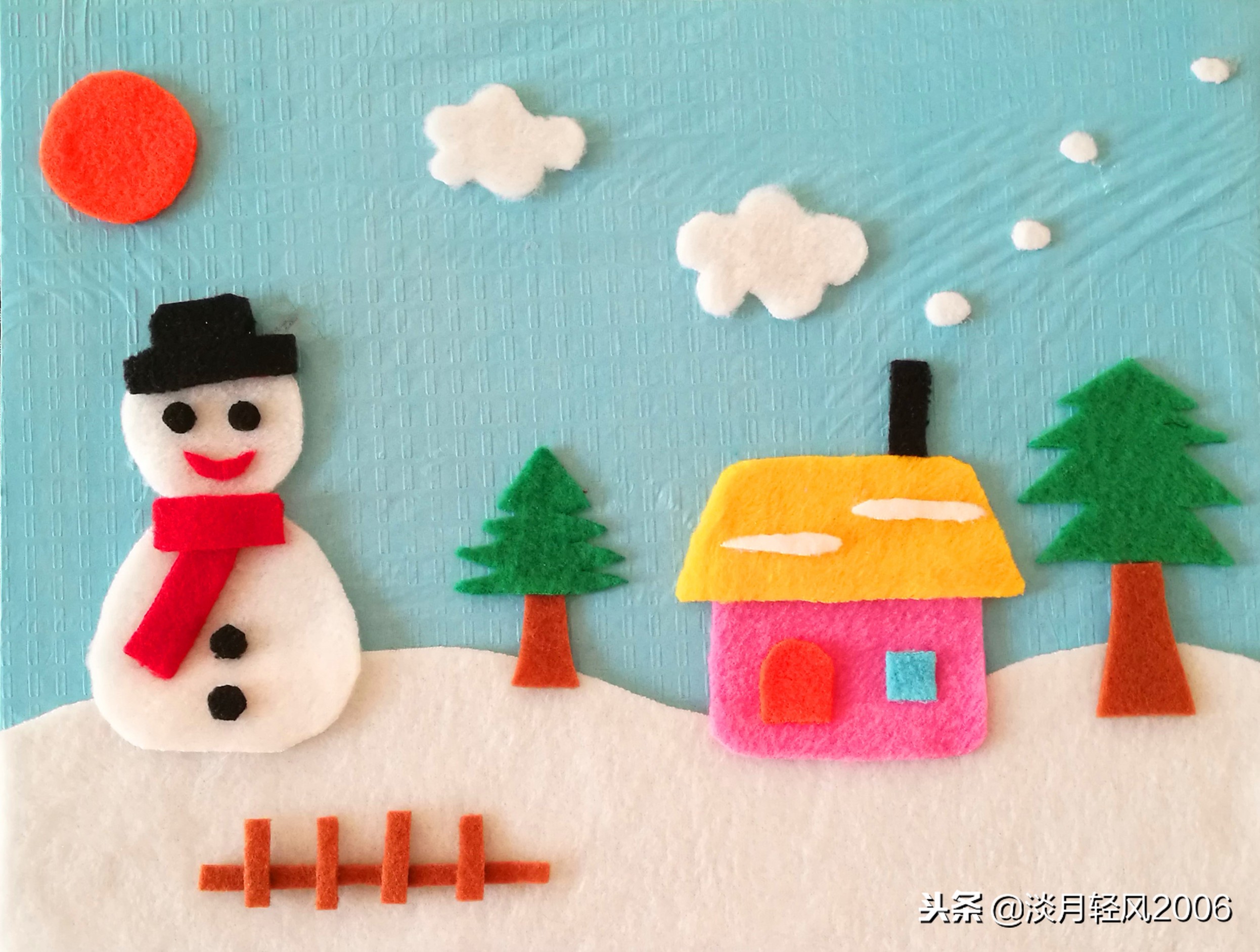 冬日布贴画制作,关于冬天的手工贴画