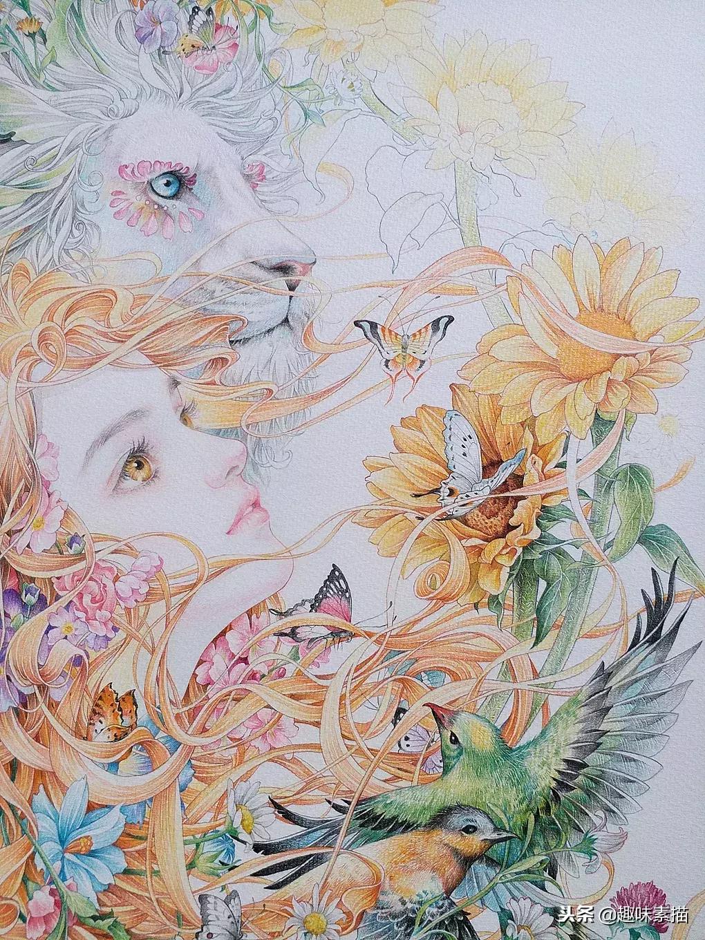 超精细彩铅人像素描,简单又漂亮的彩铅插画