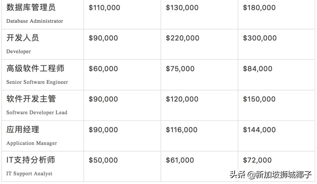 新加坡计算机行业年终奖,新加坡行业薪资排行榜