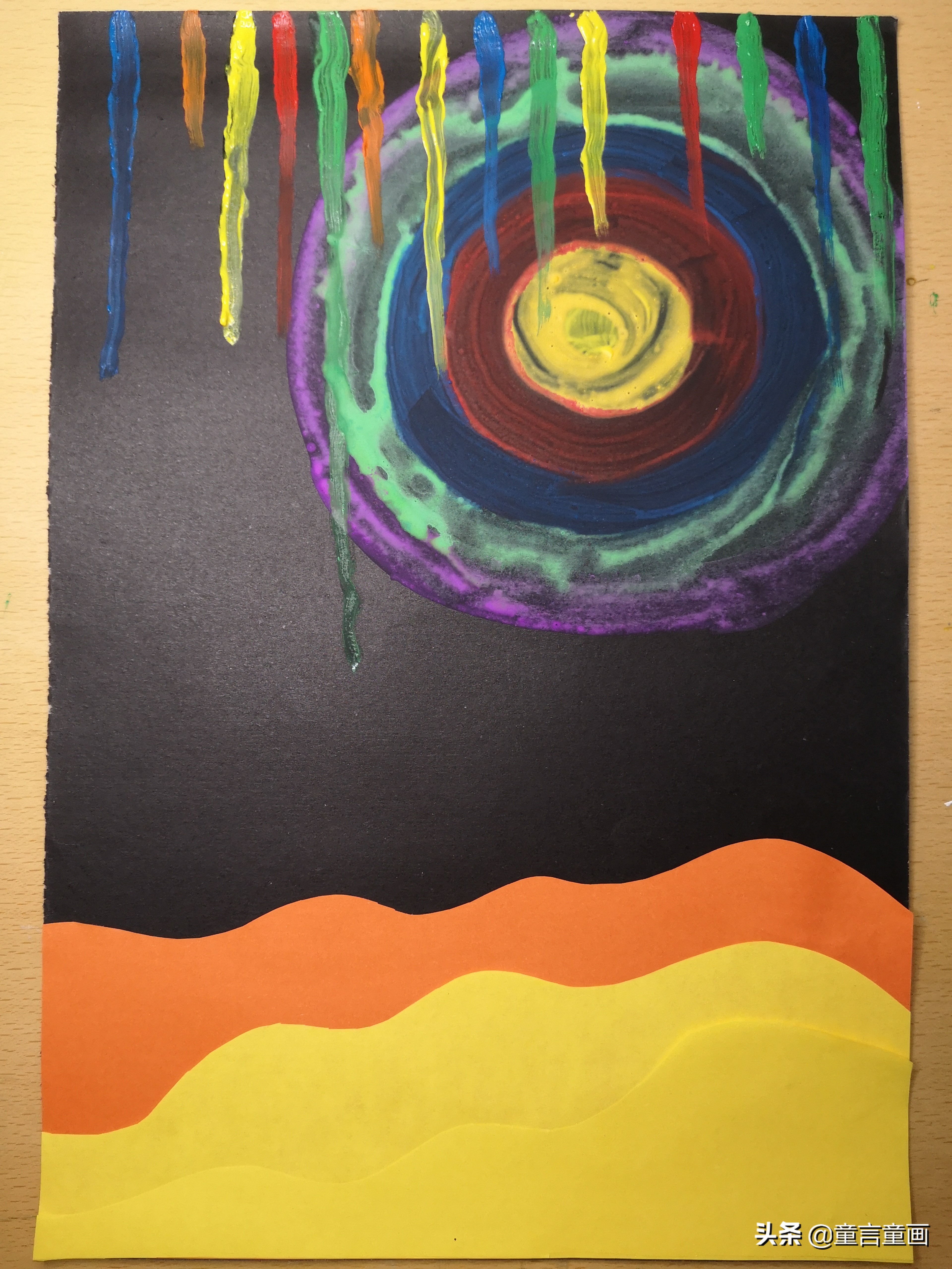 蓝色星空下的棒棒糖,儿童美术创意画手工棒棒糖