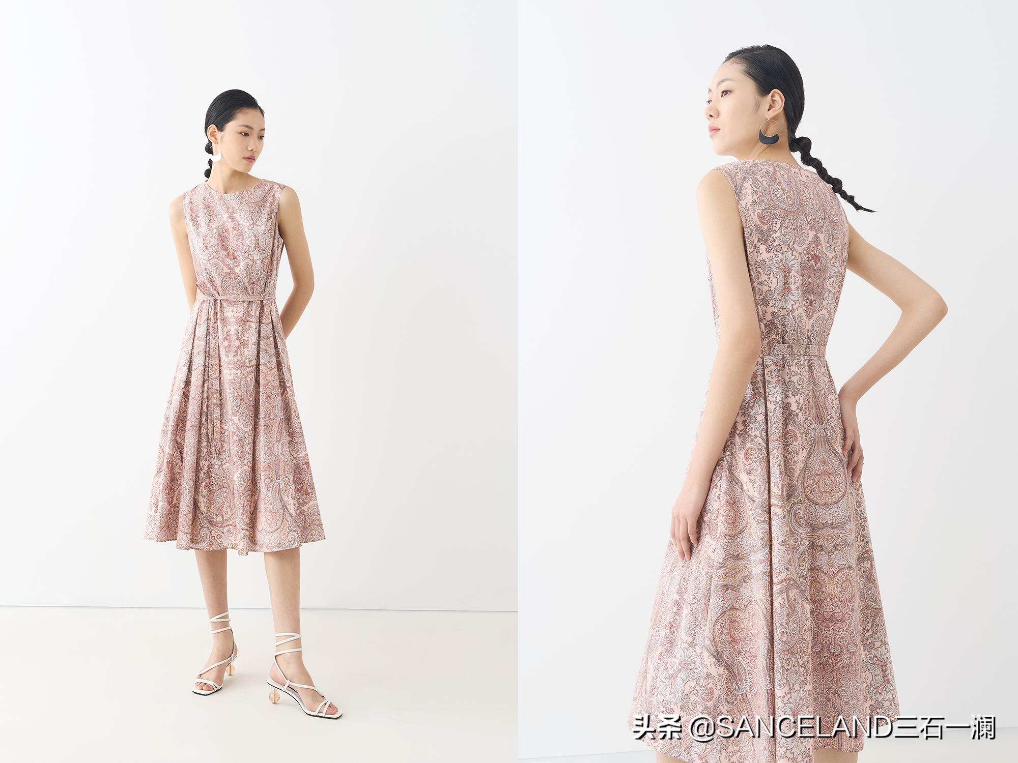 高端碎花印花棉麻连衣裙,丹慕妮尔气质印花连衣裙