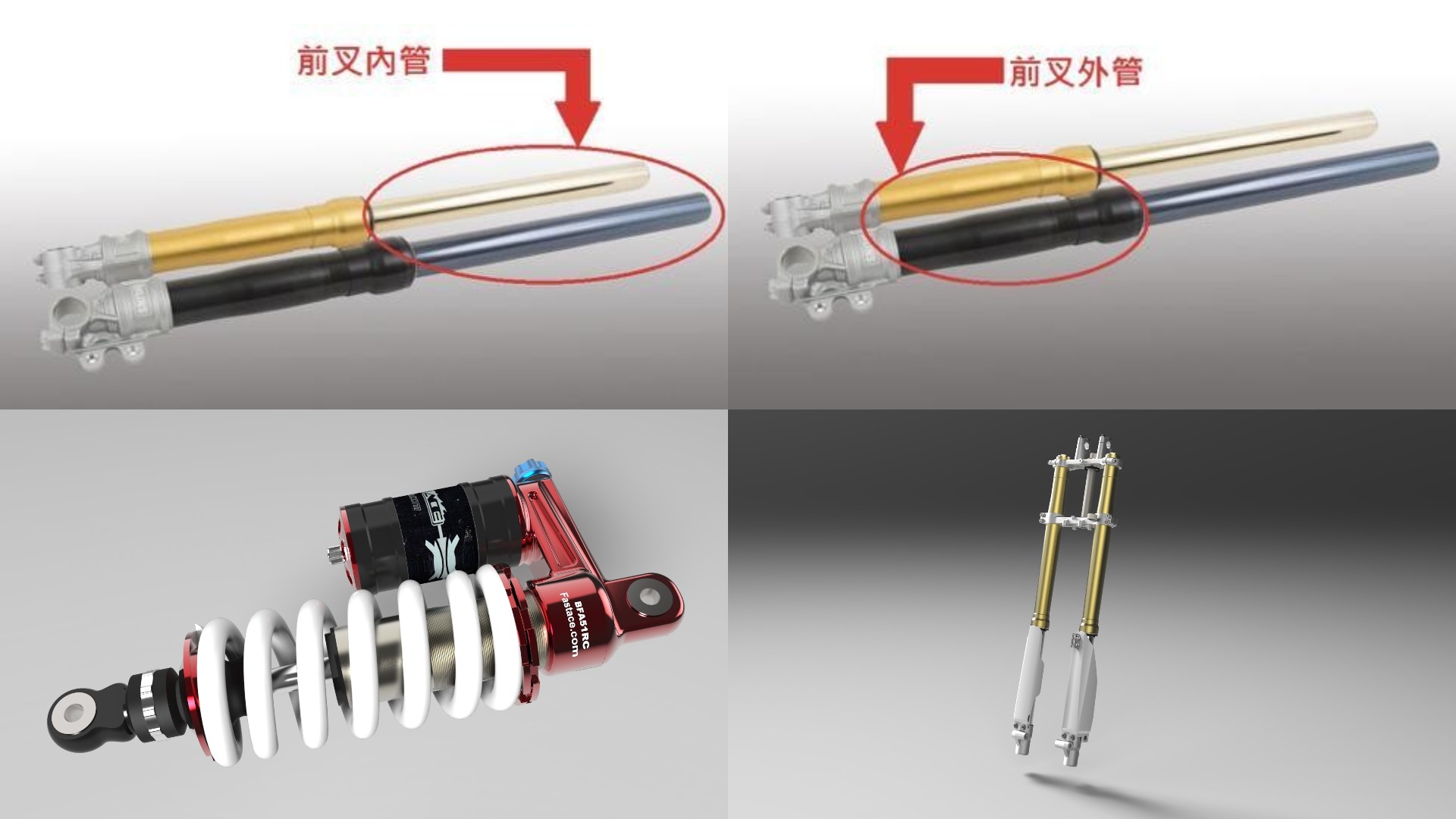 摩托车前减震左右区别,摩托车后避震器正叉和倒叉区别