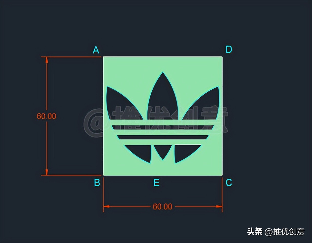绘制adidas三叶草LOGO工程制图autocadcad教学cad画图教程CAD习题