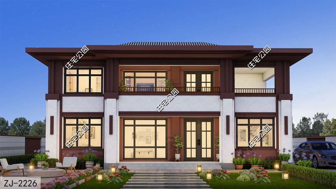 简洁大气实用二层别墅,简约新中式二层别墅