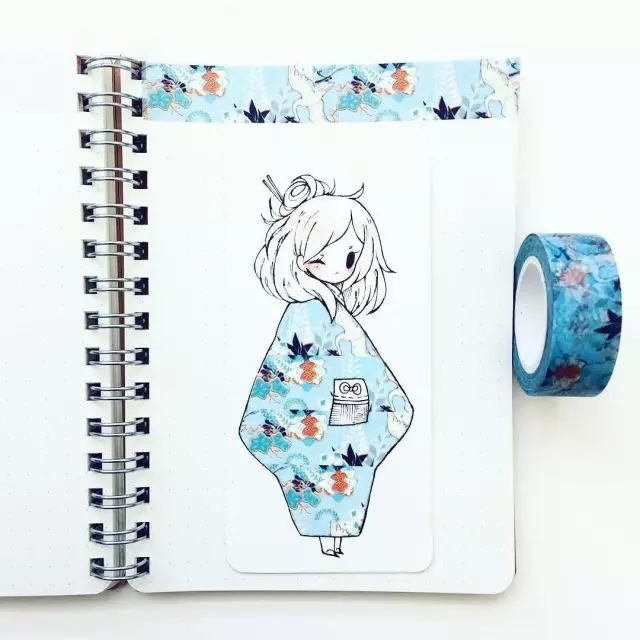 纸胶带做的小清新插画幼儿,胶带插画