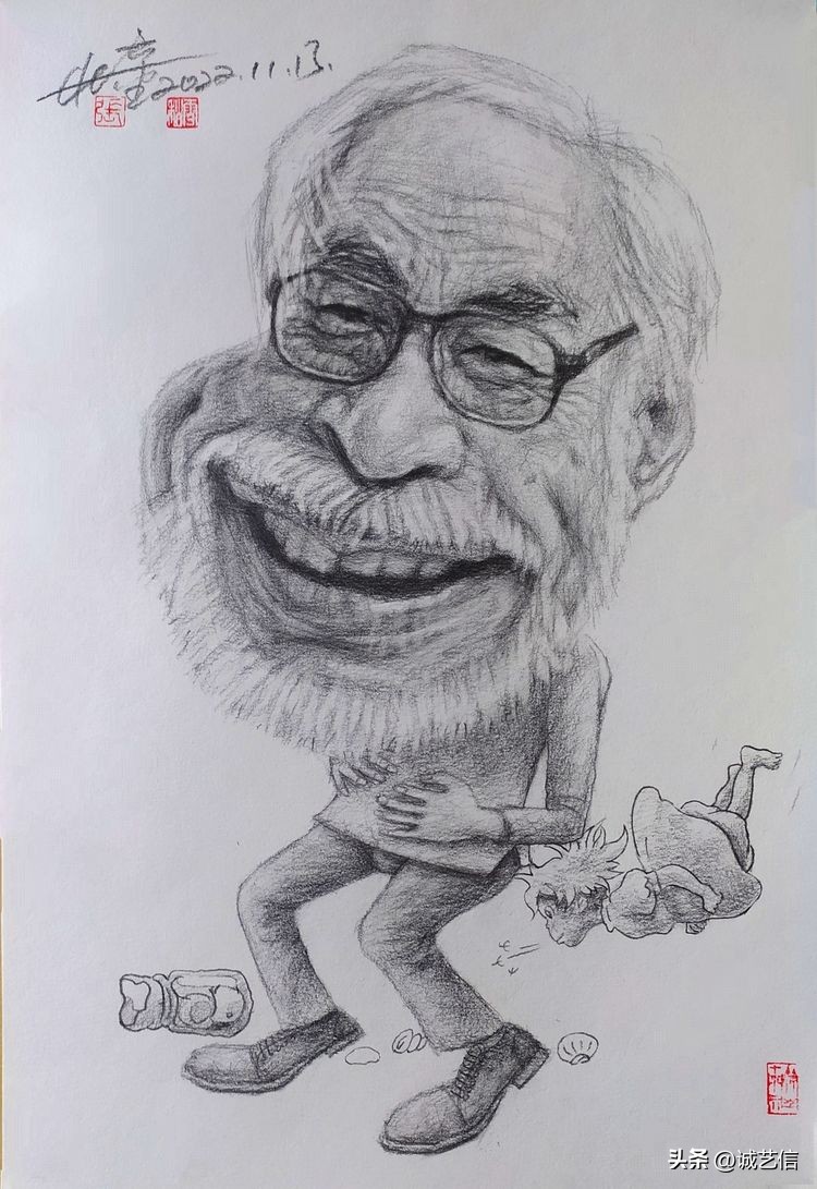 动画大师宫崎骏肖像漫画