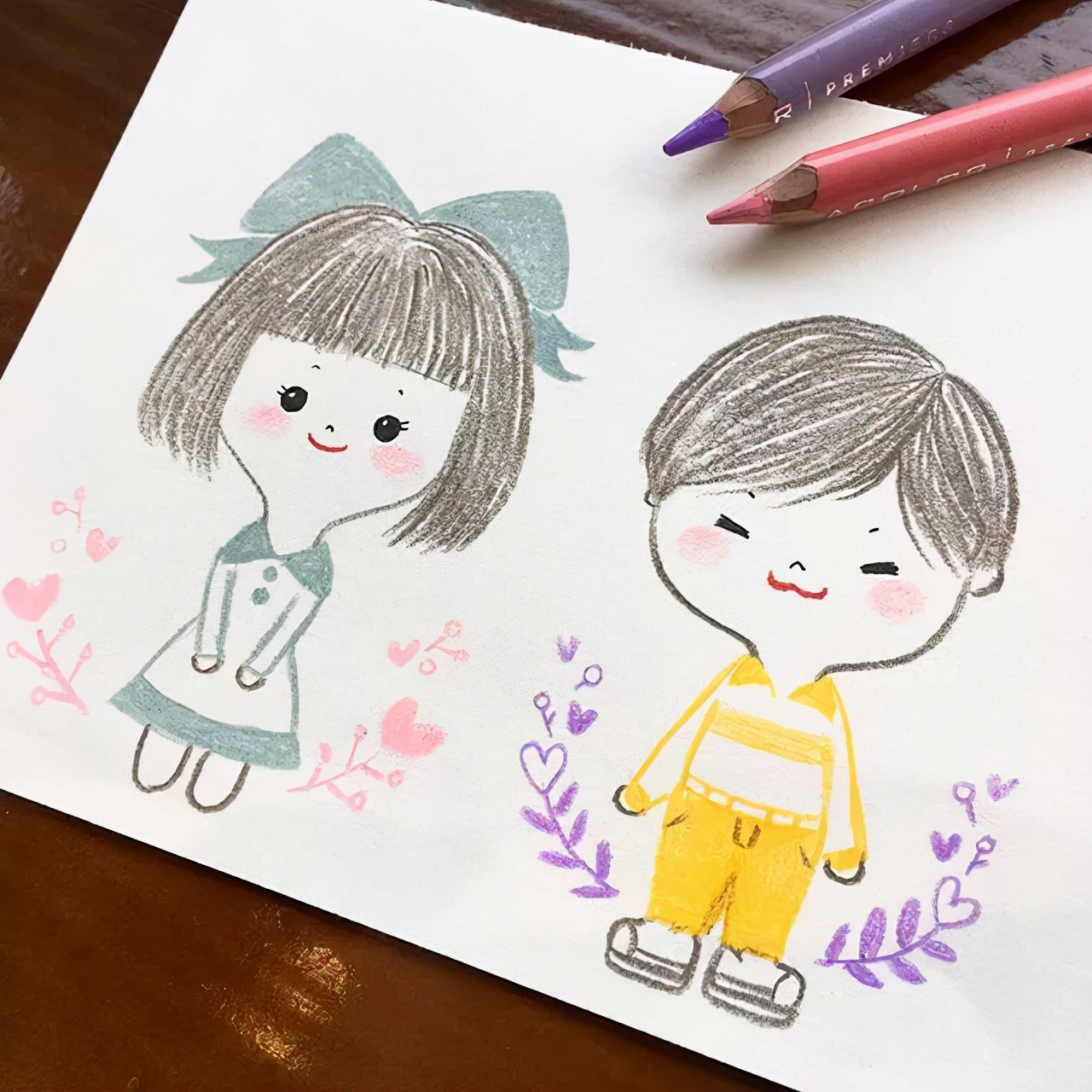 彩铅绘画7-15岁简笔画可爱又简单,可爱彩铅简笔画简单的少女