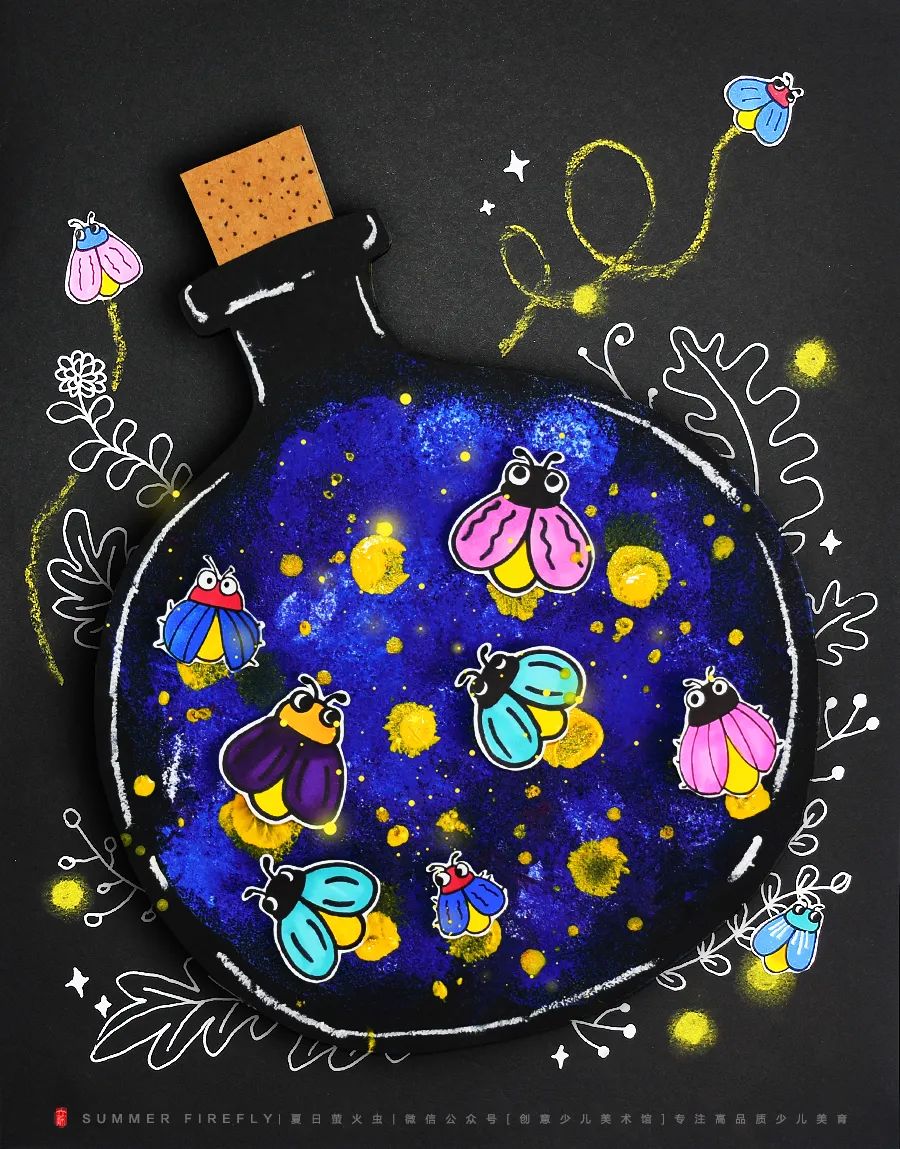 萤火虫的画法儿童画,夜晚怎么画简单又漂亮萤火虫