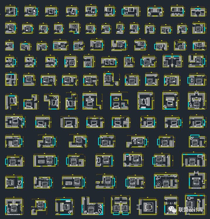 家装平面布局CAD模块500套(客餐厅、书房、卧室、厨房、卫生间)