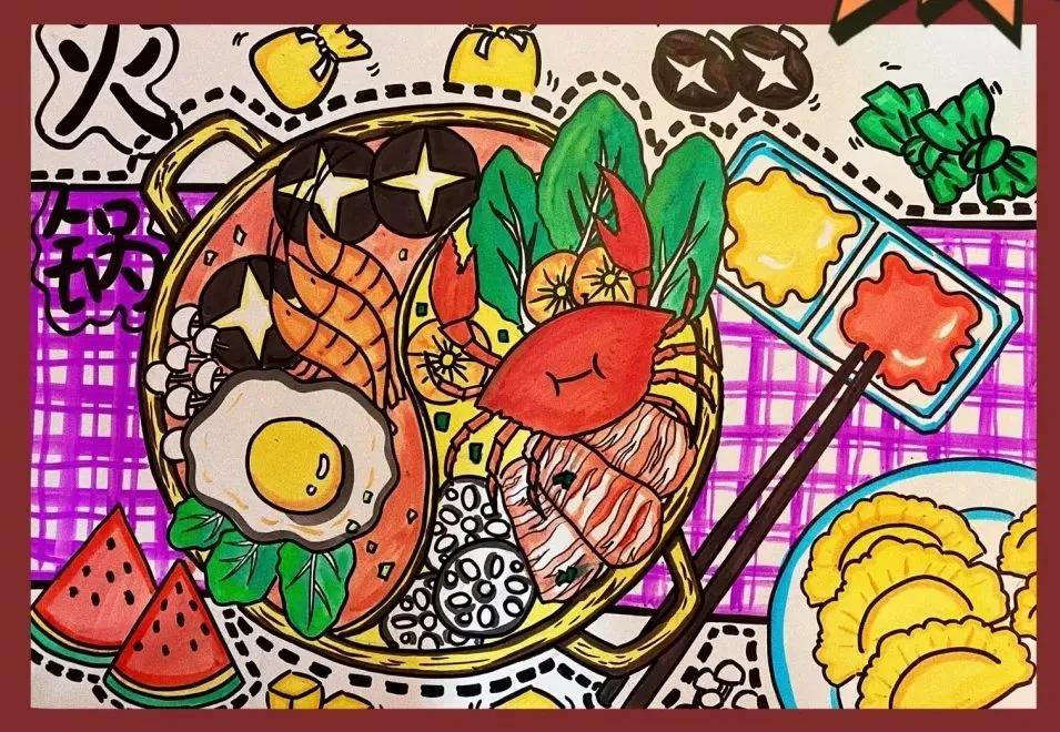 冬天吃的10种美食绘画,餐饮海报创意儿童绘画启蒙