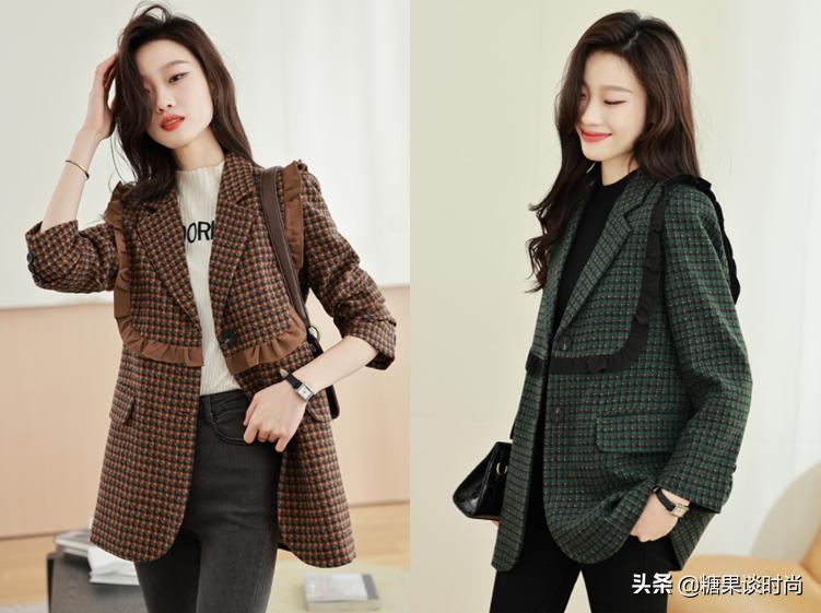 明星细格子西装外套搭配,黑白格子西装配什么裙子好看