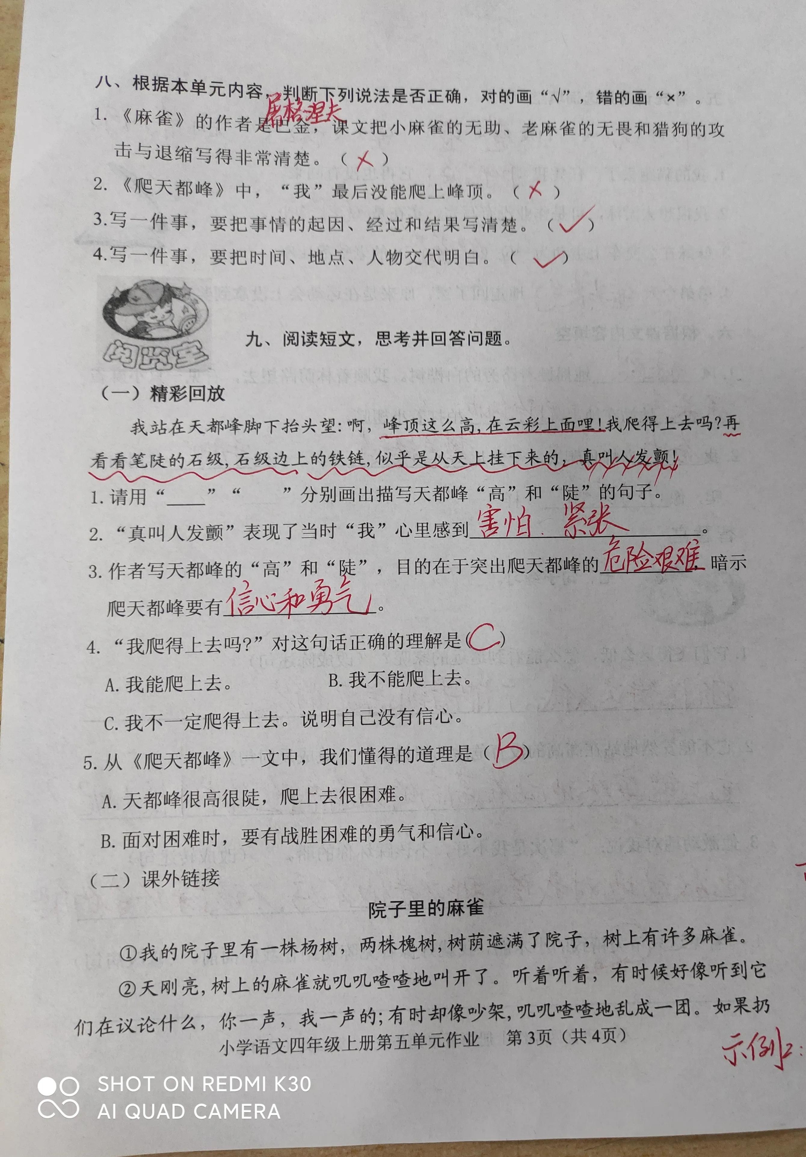 五上语文第四单元试卷答案新领程,四上语文第五单元初试身手怎么写