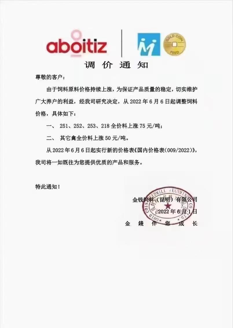 最高涨175元/吨！饲料涨价潮蔓延全国，新希望、大北农、海大、通威、特驱、安佑、金钱、漓源等纷纷宣布...