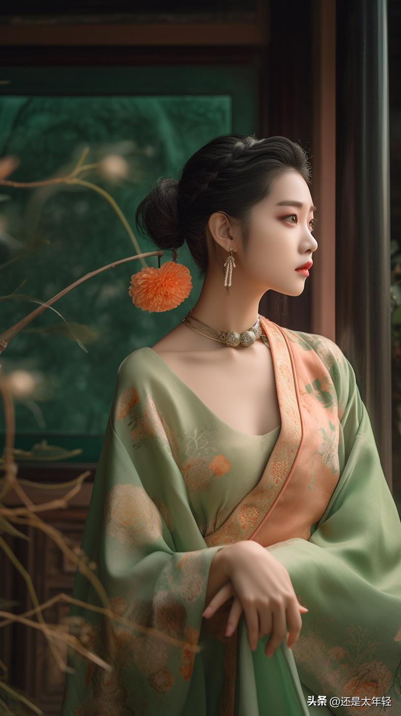 青色长袖12-15岁女童汉服,少女汉服服饰