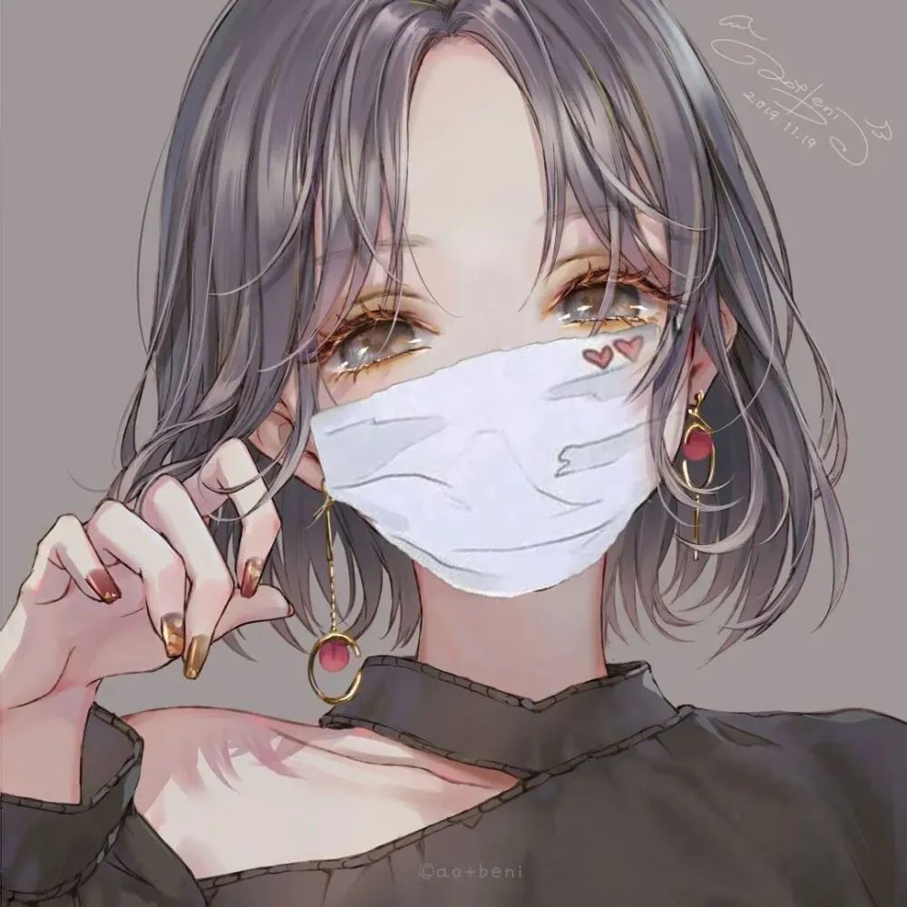 戴口罩情侣图片头像一对,戴帽子和口罩情侣头像黑白动漫