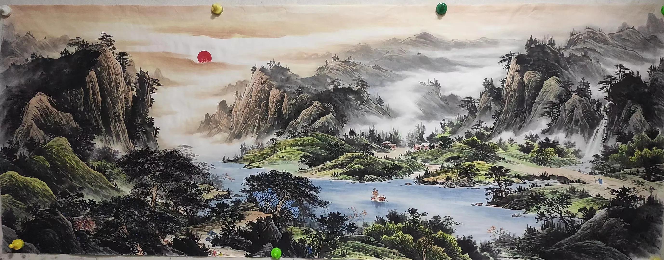 2019沙发背景墙山水画大全,山水画中式办公室客厅背景墙挂画