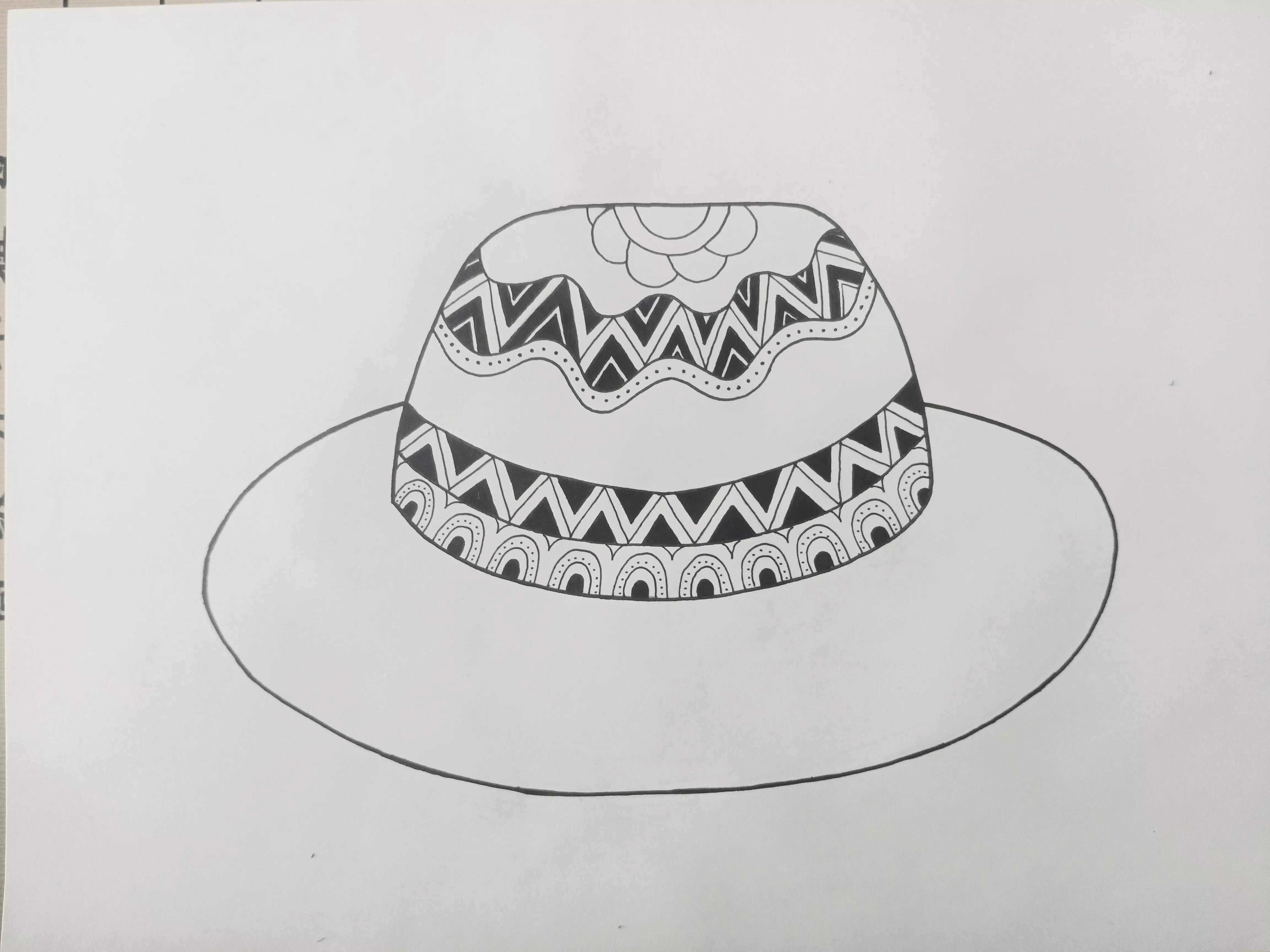 帽子线描创意画,帽子线描画装饰