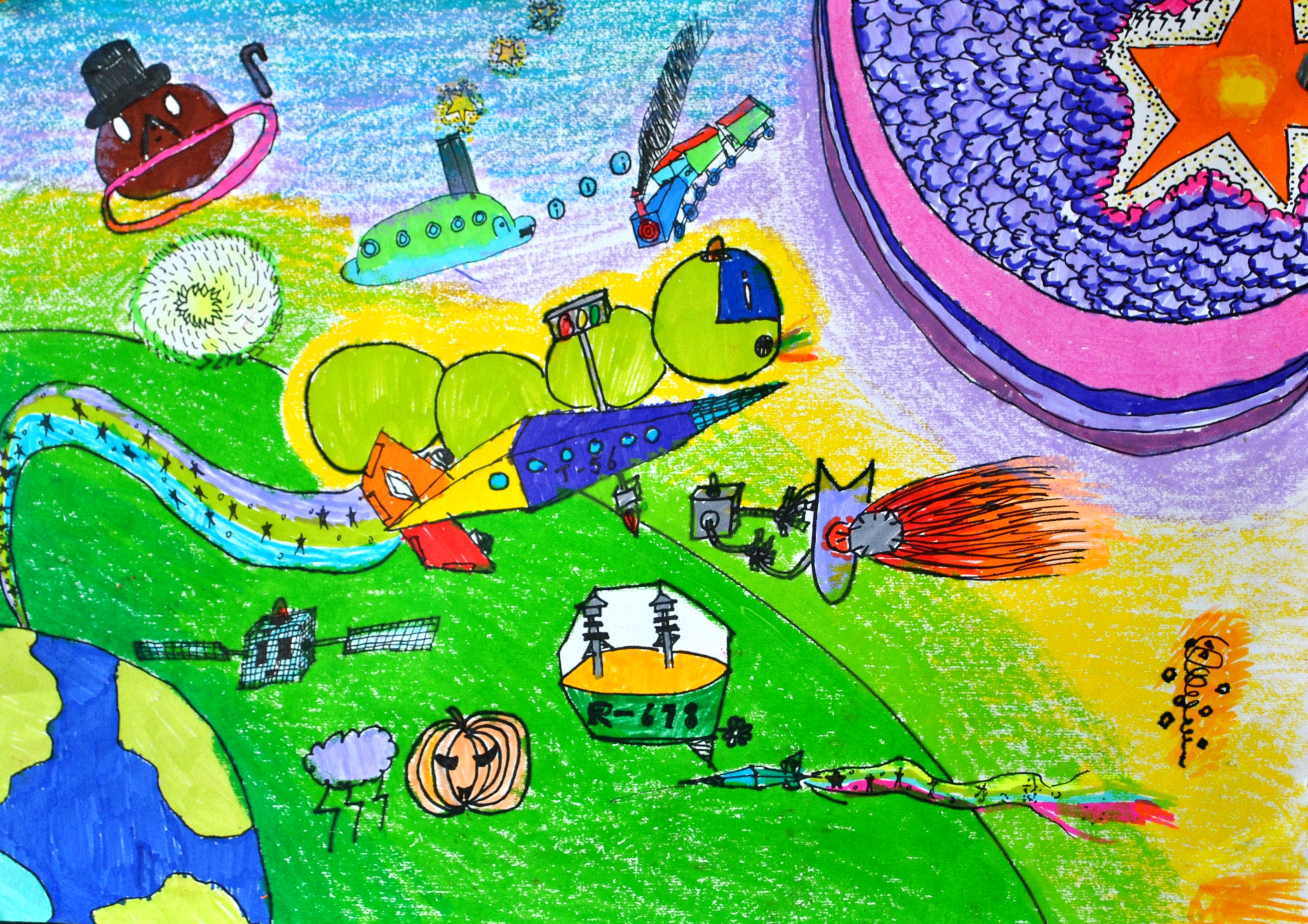 十岁小孩画的一些有难度的儿童画,儿童带有想象力创造力的画