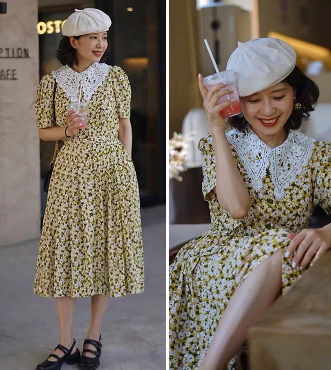 真正优雅的女人裙子,过膝春天连衣裙减龄显瘦洋气