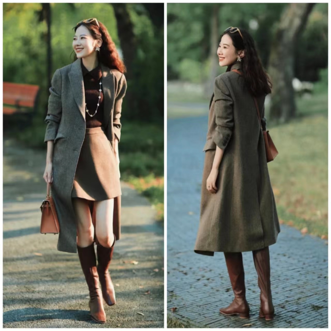 大衣搭长靴知性十足,大衣配阔腿裤让你气场翻倍