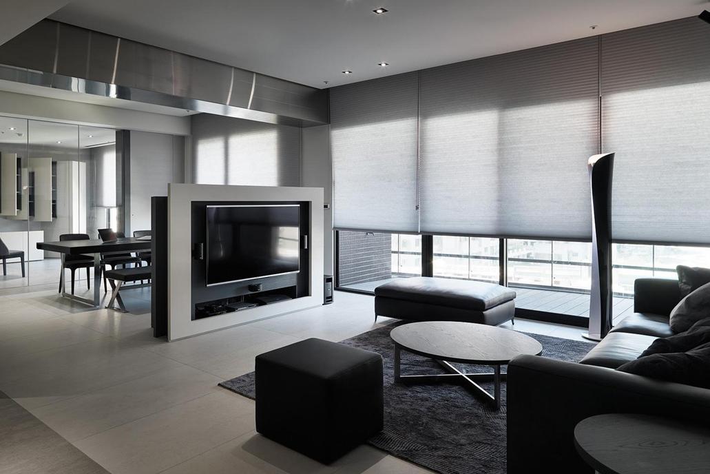 一半墙一半玻璃隔断卧室和客厅图,用电视墙来做客厅隔断实用又美观