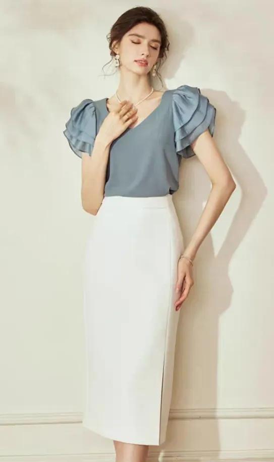 40岁中长短袖t恤怎么搭配才好看,荷叶袖t恤怎么搭配