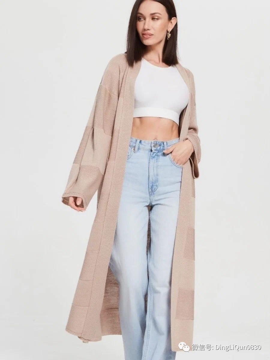 针织开衫中长款编织图,两种颜色的针织开衫编织教程