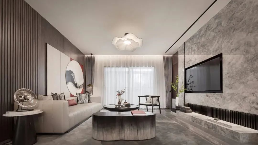 轻奢风电视背景墙大理石灰,新中式高级灰大理石电视背景墙