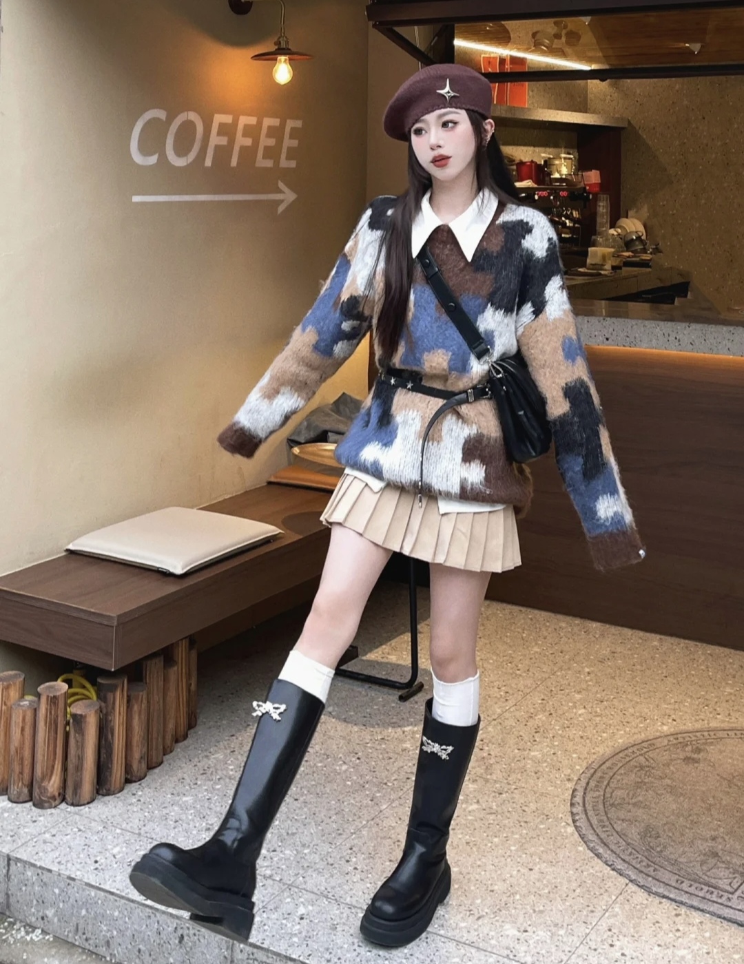 毛衣半身裙穿搭冬季图片,毛衣半身裙穿搭秋冬中长款维语版