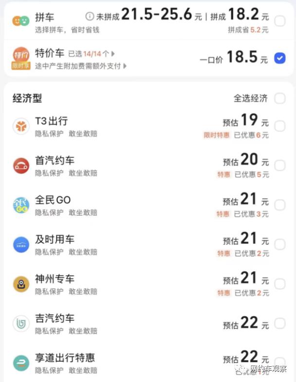 滴滴特惠快车和优享,滴滴优享的现状