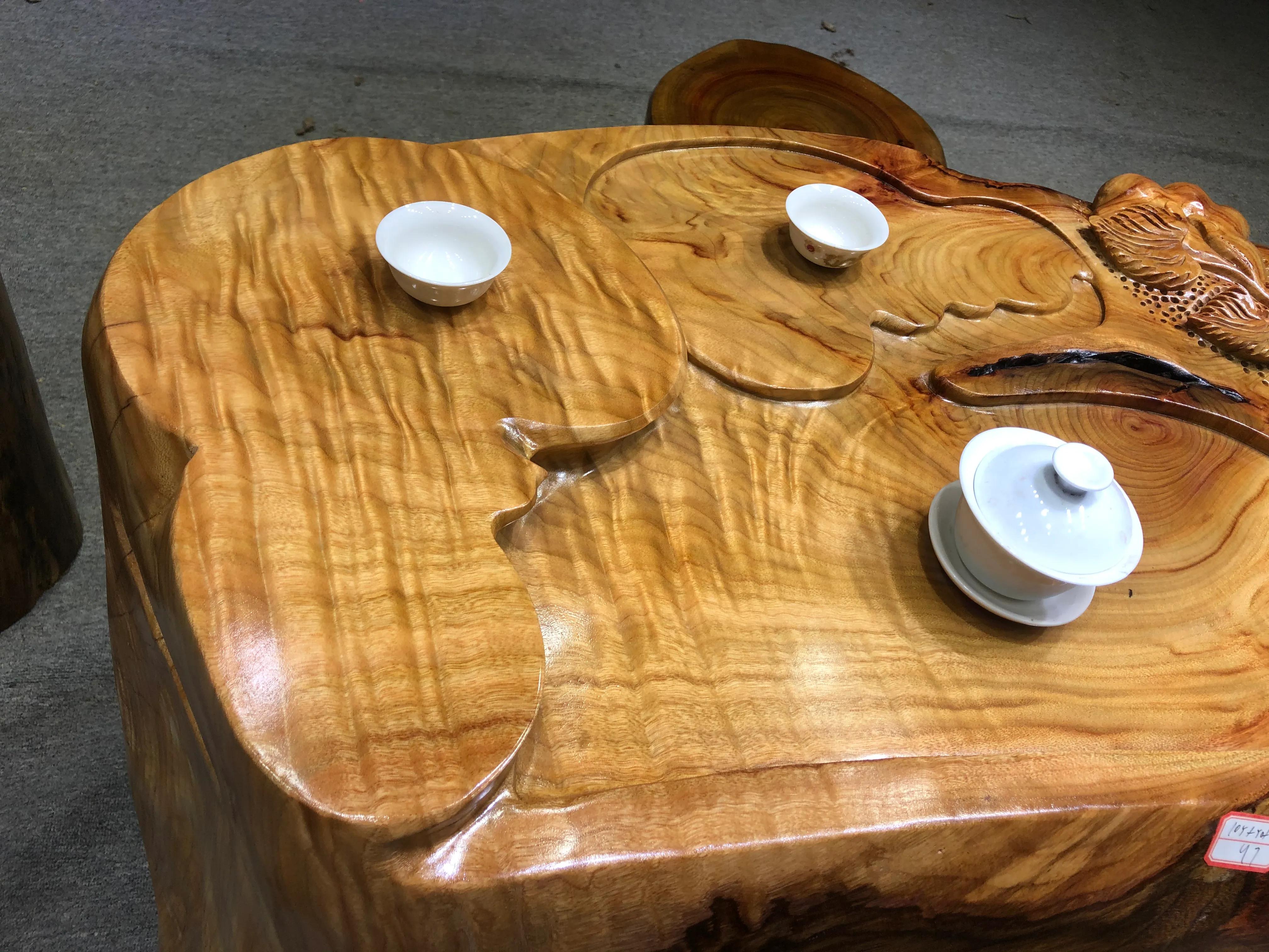 小叶香樟木茶几,香樟木实木墩子茶几