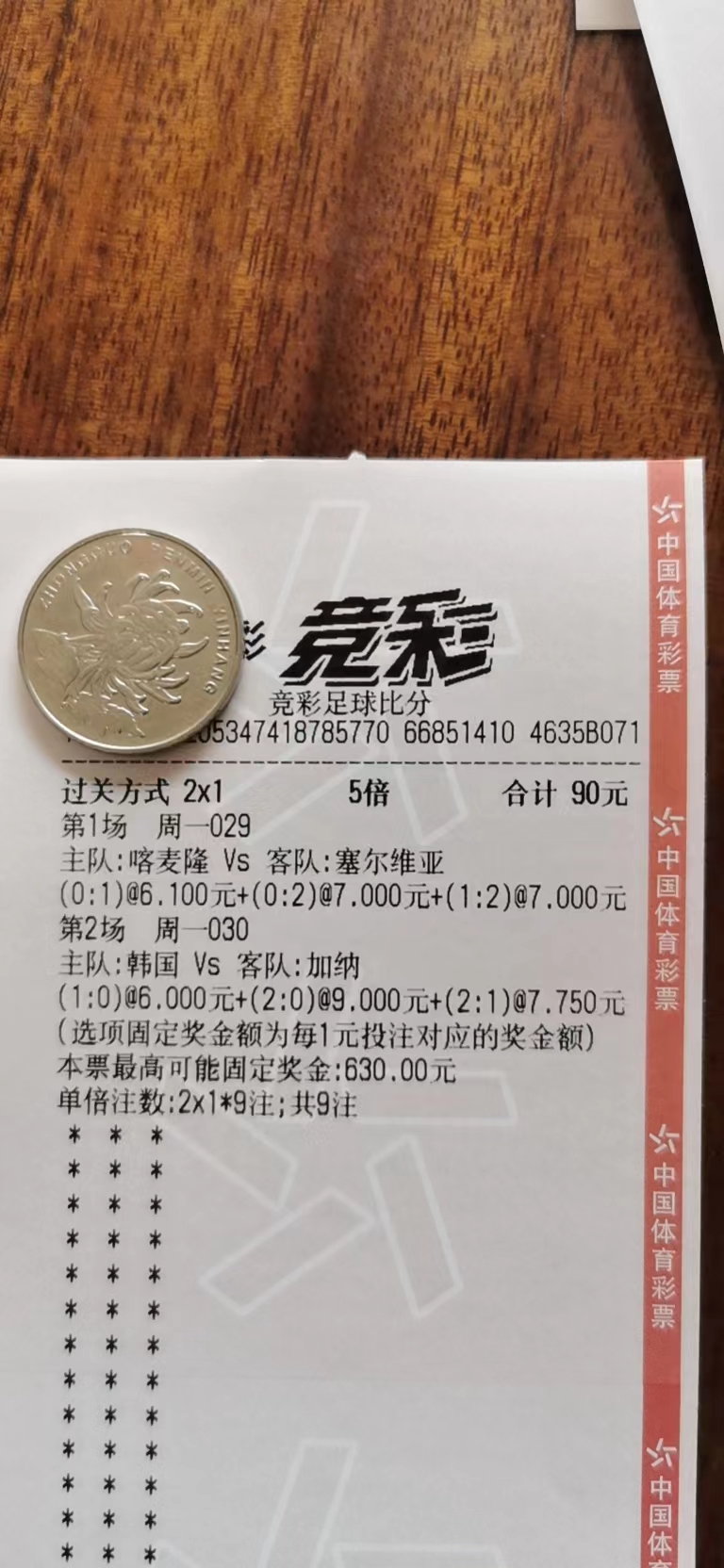 喀麦隆3-3塞尔维亚足彩,喀麦隆对塞尔维亚竞彩中奖票