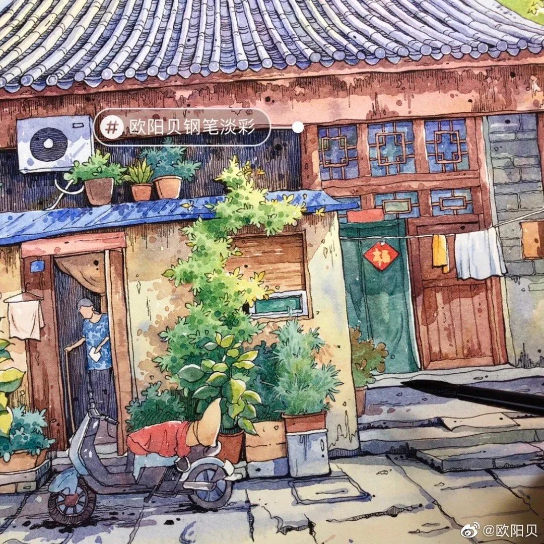 95后女孩画山水画,95后女大学生画山水课堂