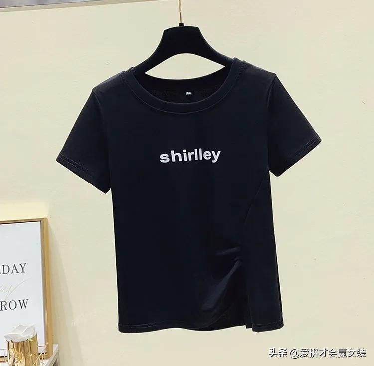 字母纯棉短袖t恤女宽松圆领白色,棉质长袖t恤女2022春秋宽松大码