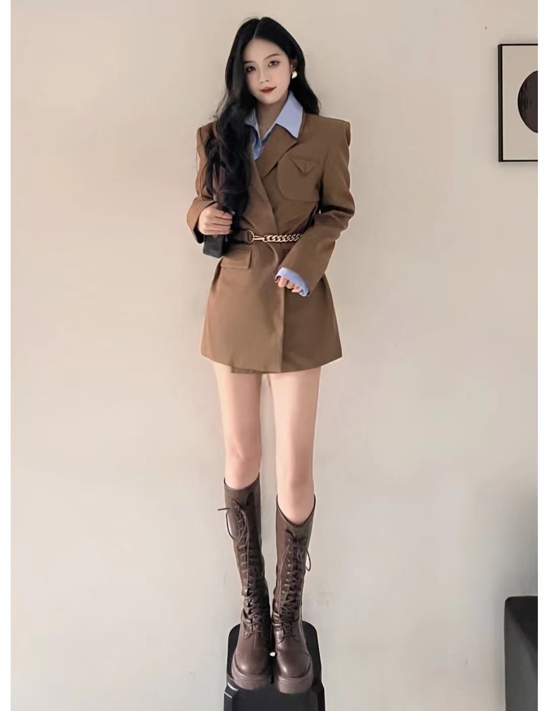 好穿又好搭时尚长筒宽靴,棕色长筒靴子女2022爆款洋气气质