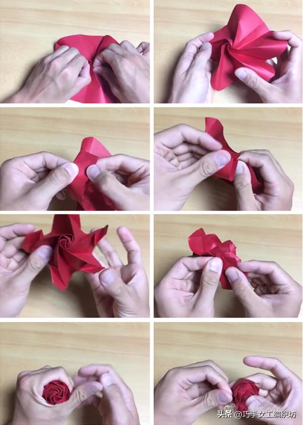 一张纸就能叠着的玫瑰,一张纸能折的红玫瑰花