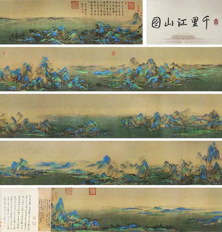 怎么用油画棒画千里江山图局部,千里江山图的河怎么用油画棒画