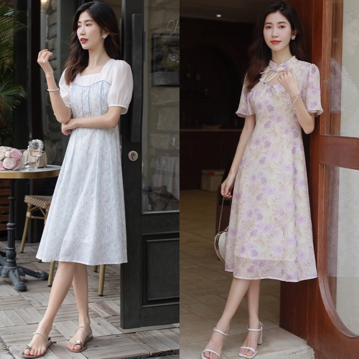 泡泡袖碎花连衣裙搭配帆布鞋,夏天小碎花连衣裙搭配什么鞋子穿