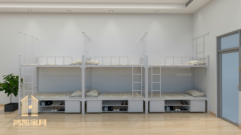 鸿凯家具|实拍广西南宁技师学院新宿舍双层铁架床