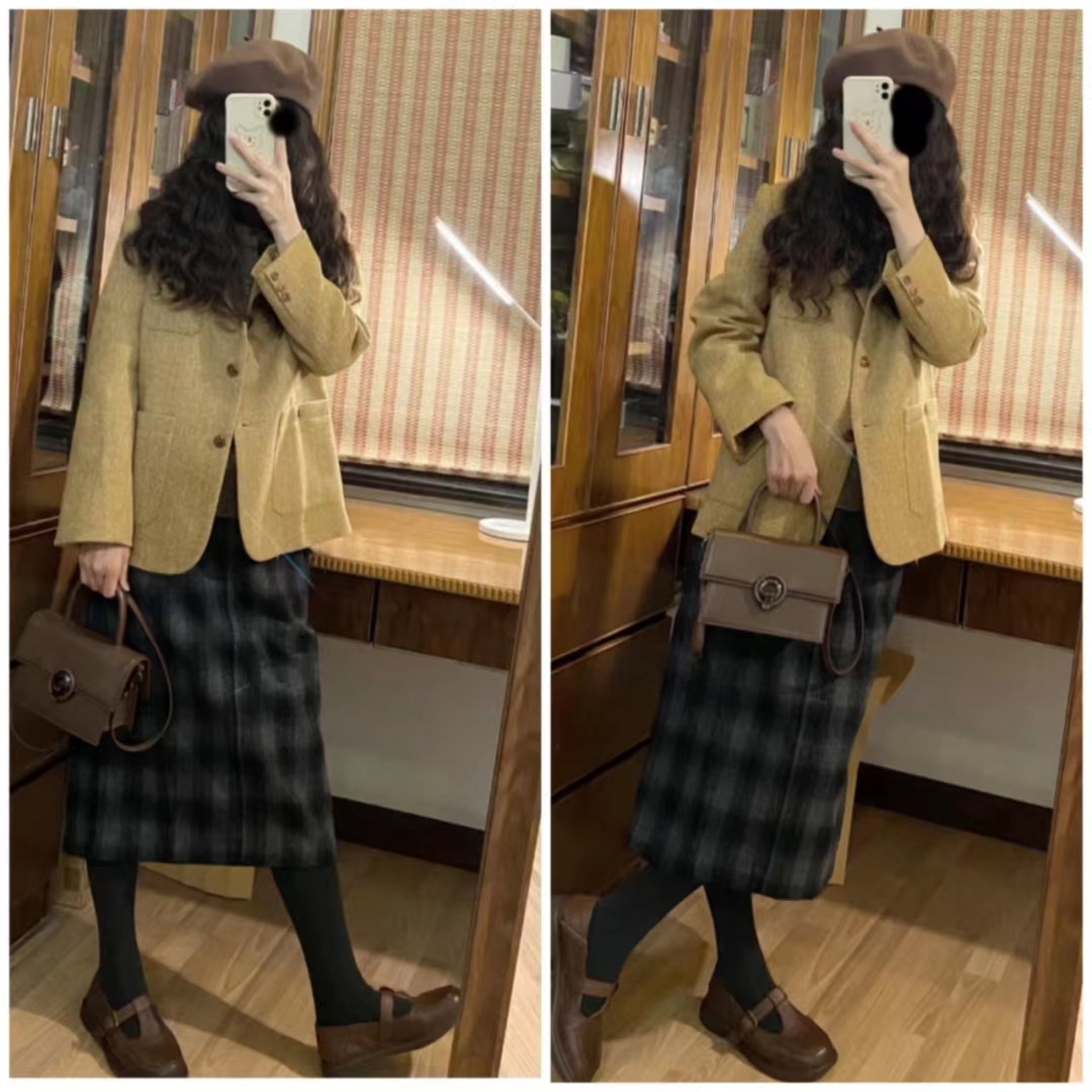 西装长裙搭配西装外套,西装外套配连衣裙气质高级感