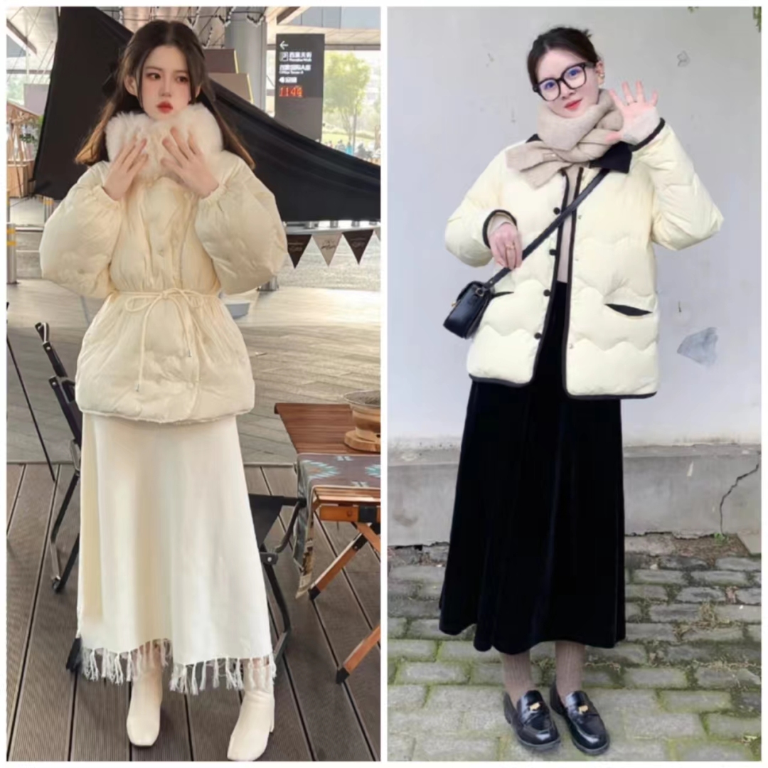 短款白色羽绒服的最佳搭配半身裙,羽绒服搭配哪些裙子才时髦