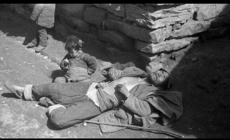 爷爷带着爸爸交公粮，排队一天也没交上，饿的哇哇大哭