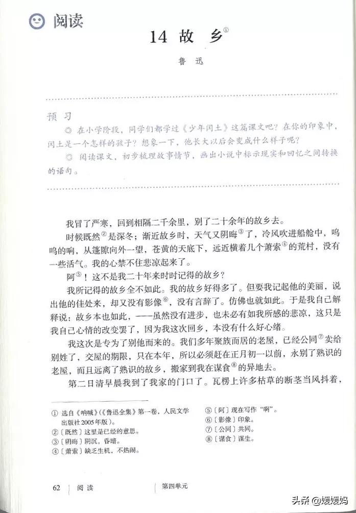 九年级上册语文第15课故乡预习,语文书人教版九上故乡ppt