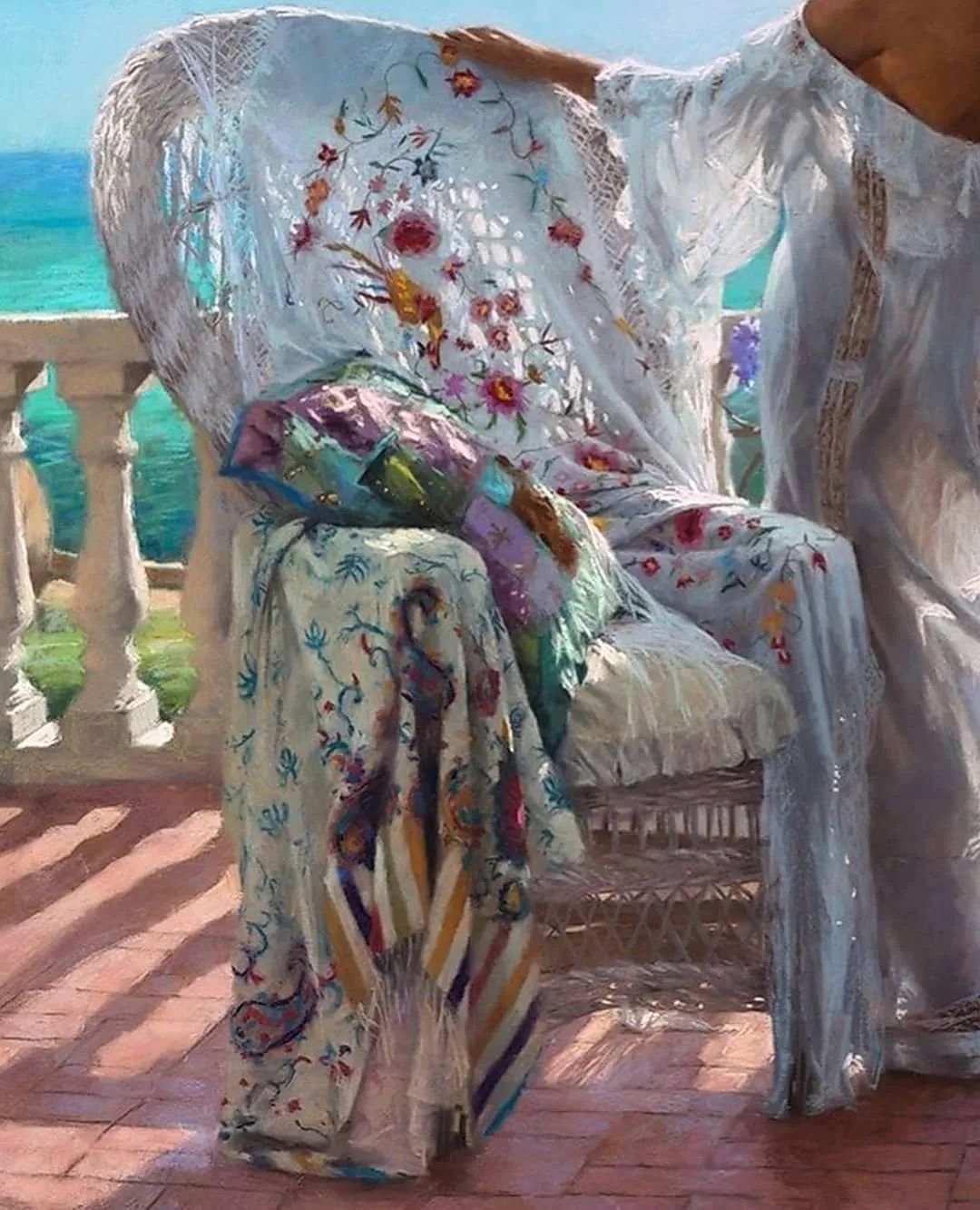 60岁大爷画超写实,大爷粉笔画仕女图