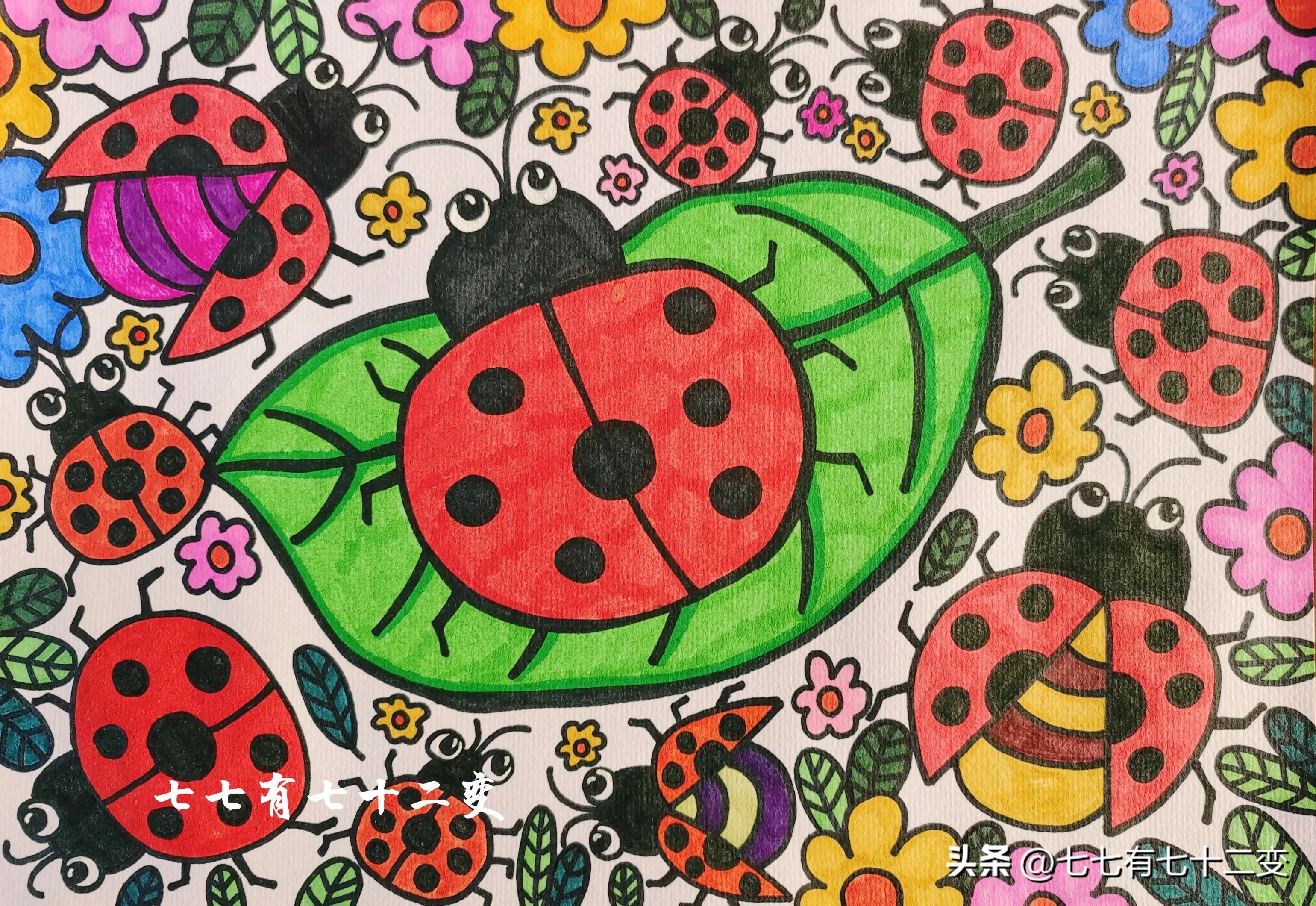 创意儿童画七星瓢虫6-7岁,儿童画作品大全简单七星瓢虫涂色