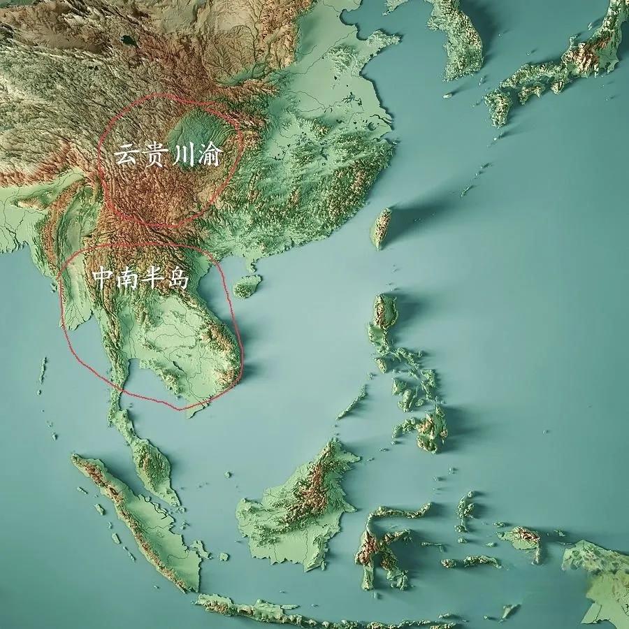 中南半岛各国立体地形,中南半岛和东南亚分布图